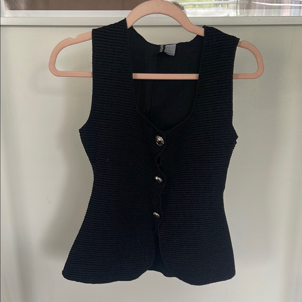 Black Knit Button-Front Women’s Tank Top